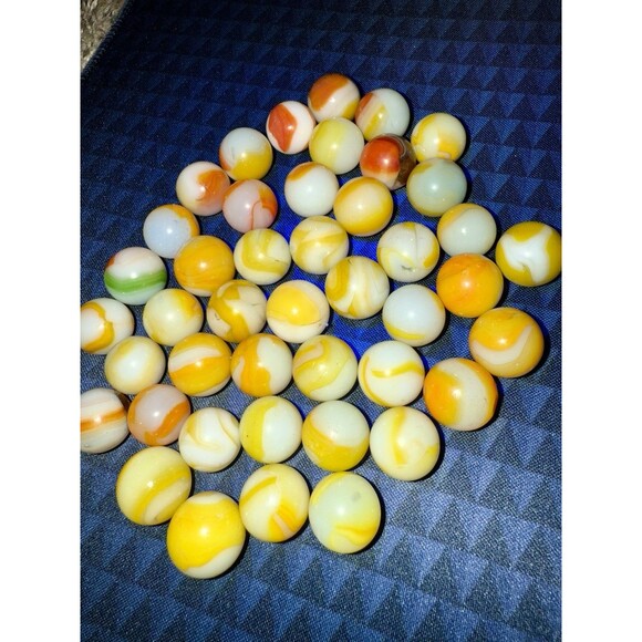 VTG. Akro Alley, Peltier, Rainbow Yellow Glass Marbles Lot Of 44 - Picture 14 of 15